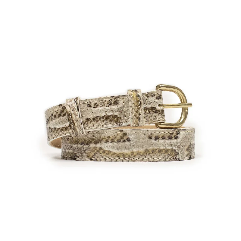 Minimalist white suede buckle-One-inch belt in dune python stamped calf