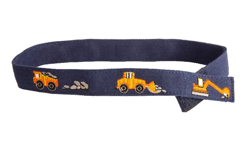 Elegant navy suede belt-MYSELF BELTS - Orange Construction Print Easy Velcro Belt For Toddlers/Kids