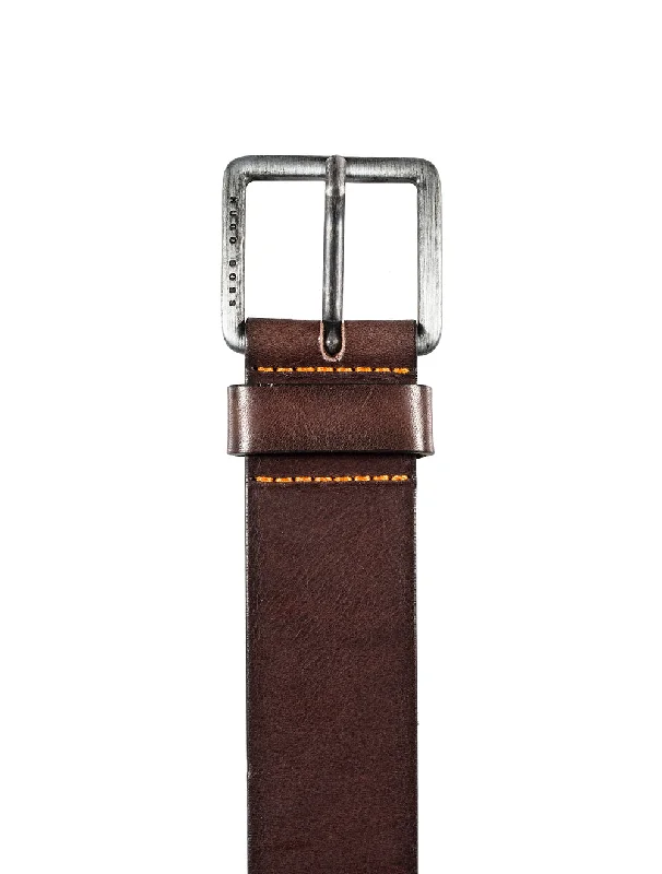 Handcrafted corduroy gray belt-Orange Stitch Belt Brown