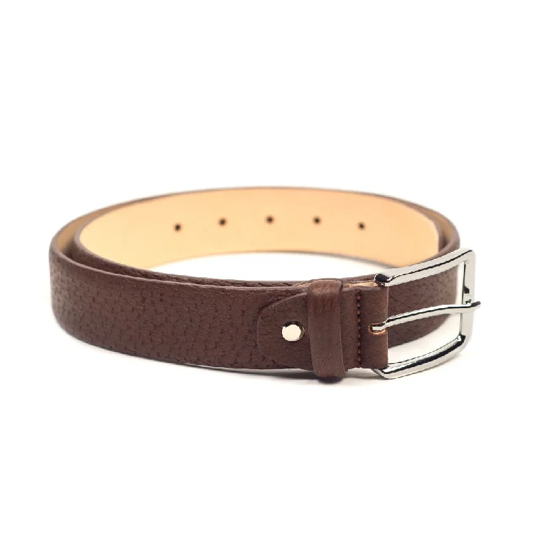 Handmade suede brown belt-Peccary belt, Cognac