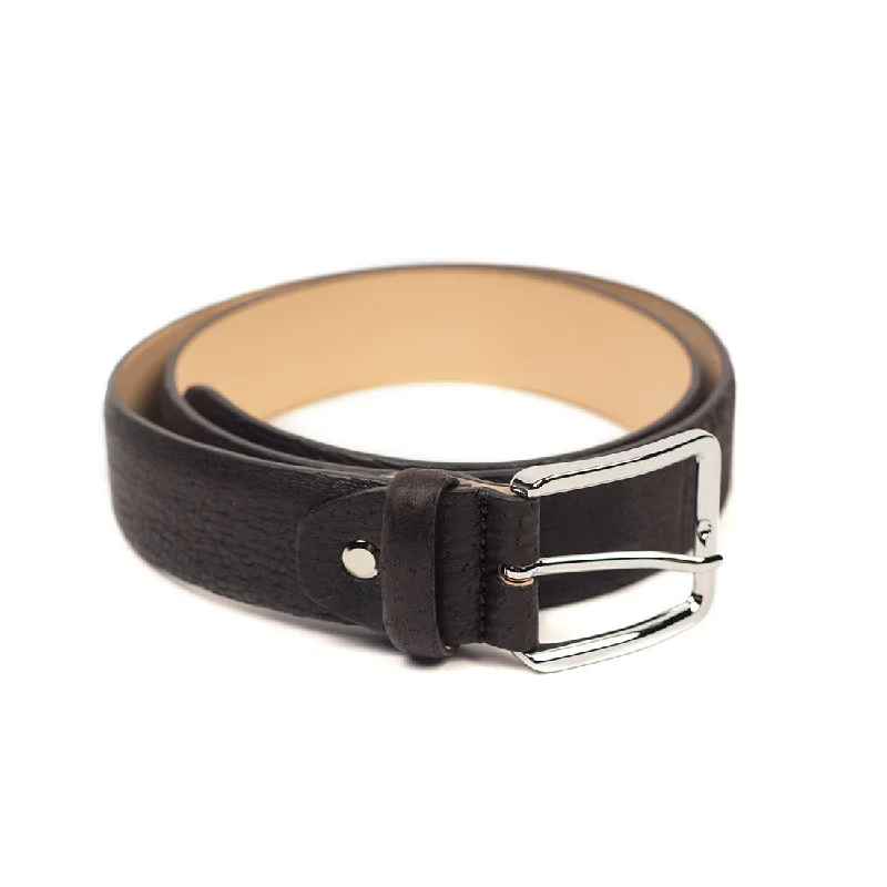 Minimalist white leather belt-Peccary belt, Dark brown