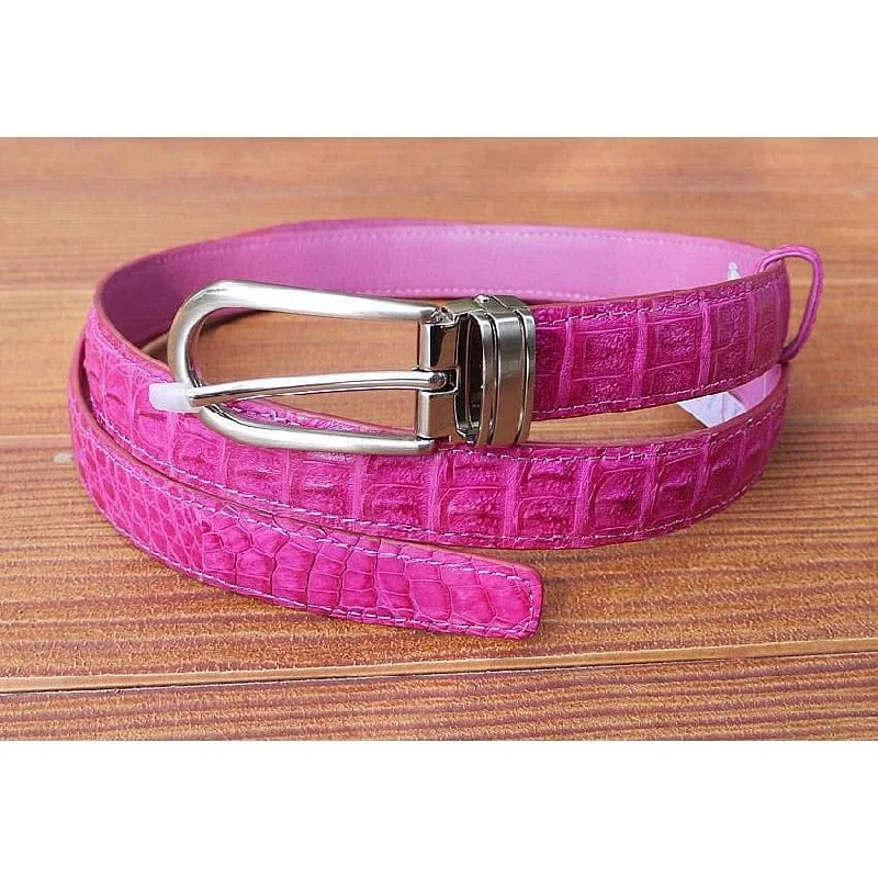 Minimalist beige leather buckle-Pink Crocodile Leather Womens Belt