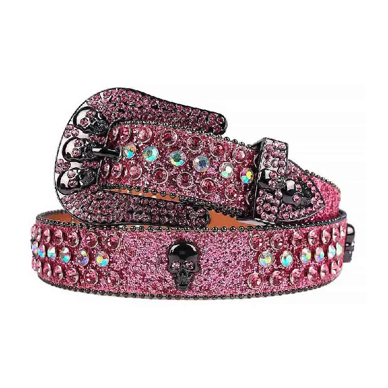 Handcrafted corduroy belt-Pink Strap With Pink & Multi Color Studded Rhinestone Belt