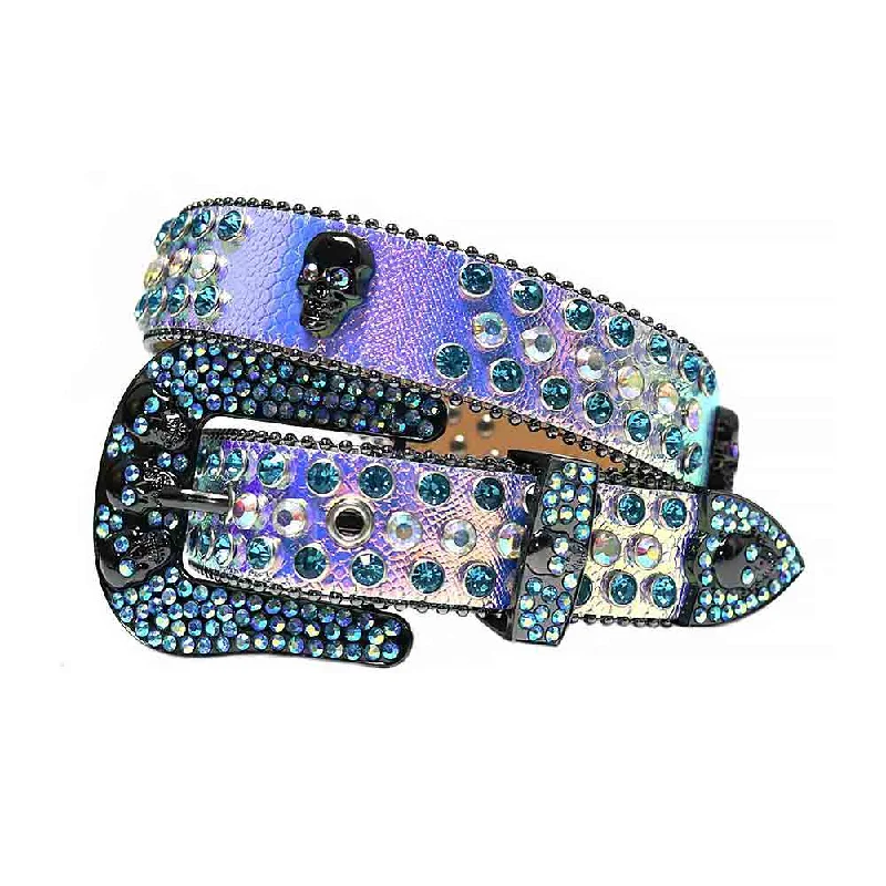 Classic leather black belt-Purple & Rose Gold Strap With Multi Color Studded Rhinestone Belt