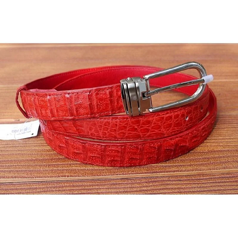 Minimalist gray fabric belt-Red Crocodile Leather Womens Belt