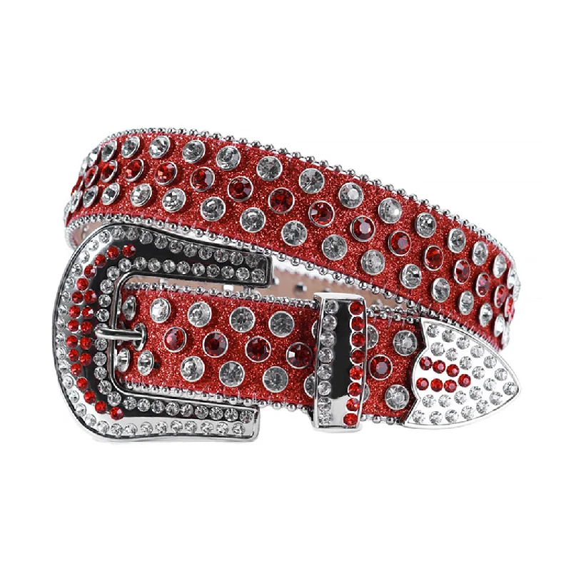 Vintage cotton utility belt-Red Shiny Strap With Red & Crystal Rhinestone Belt