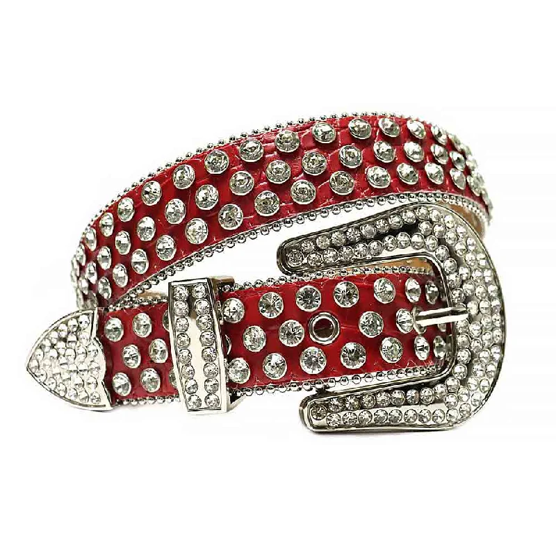 Unique vintage steel belt-Red Strap With Sparkling Diamond White Studded Rhinestone Belt