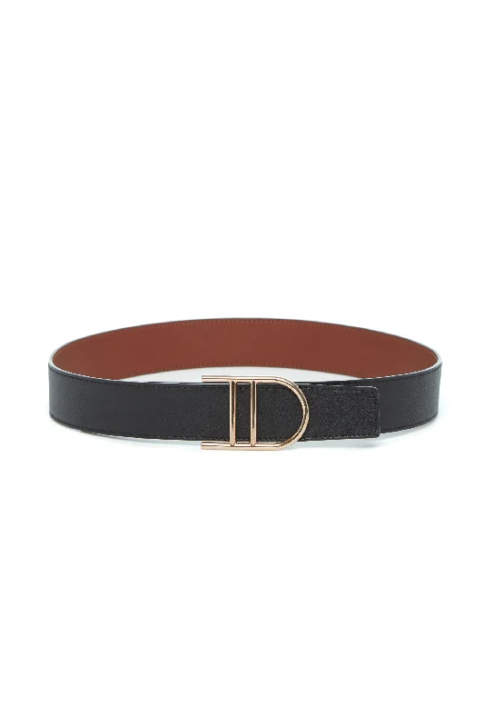 Wide leather floral belt-Reversible Neala Belt in Black & Cognac Leather