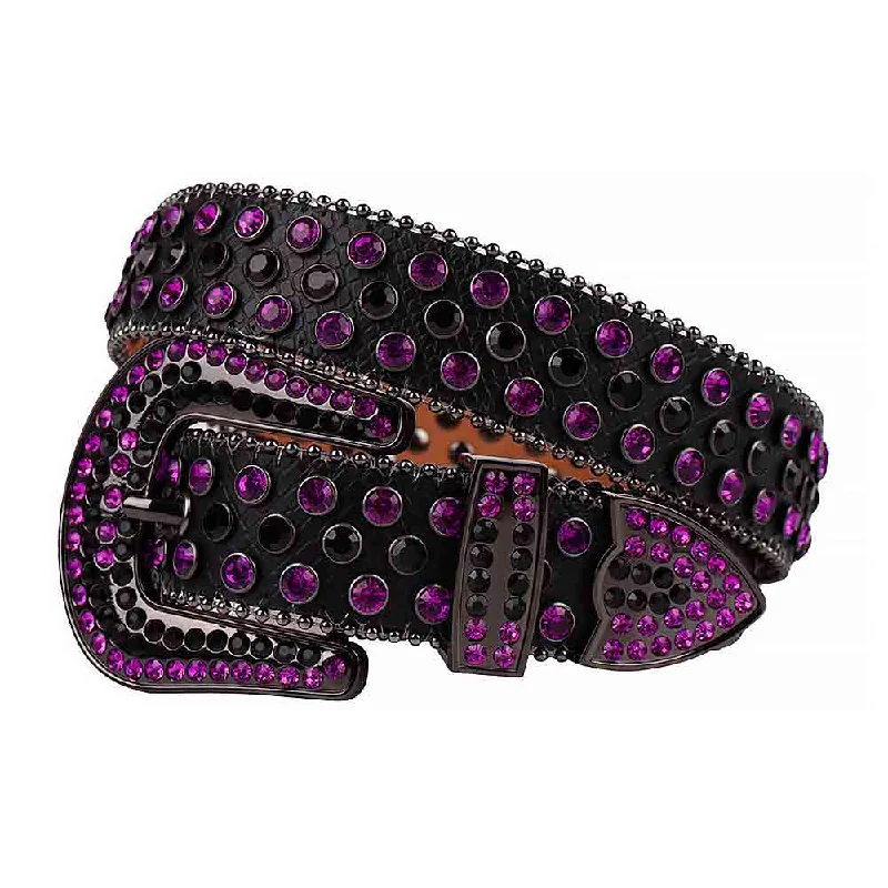 Elegant red suede belt-Rhinestone Black belt and Purple Black Crystal Diamonds with Black Buckle Studded with Purple Black Crystal Diamonds Rhinestones