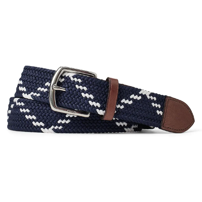 Minimalist black fabric belt-RLX Braided Stripe Belt Navy/White - AW24