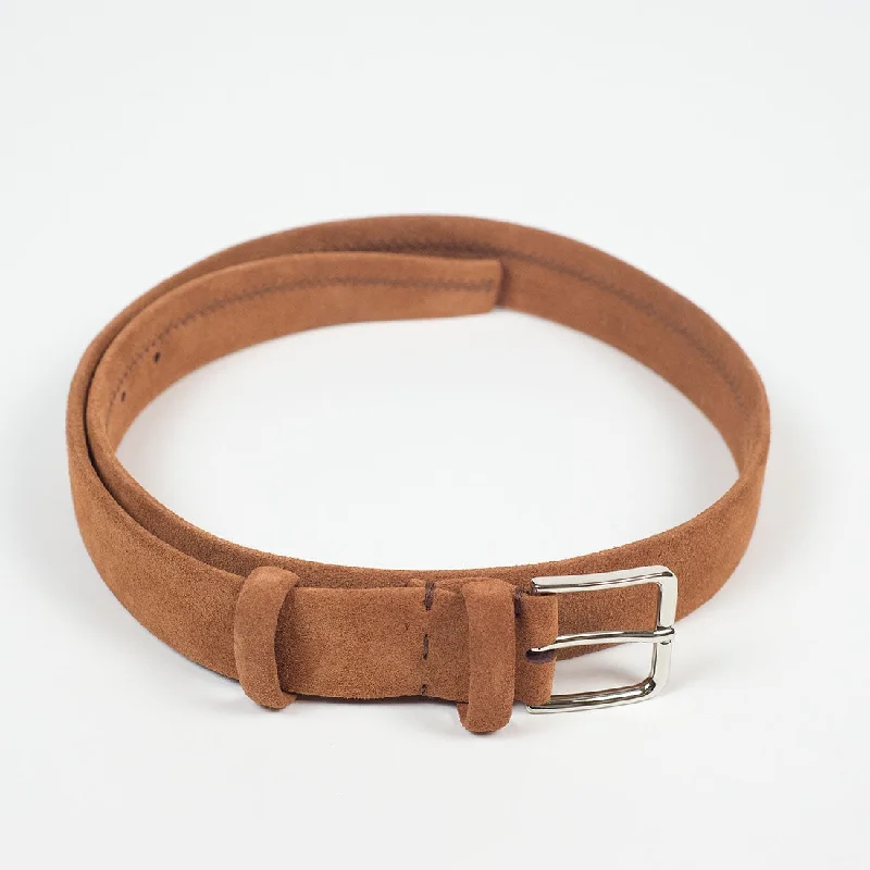 Elegant burgundy leather belt-"Ruggine" light rust suede tubular dress belt