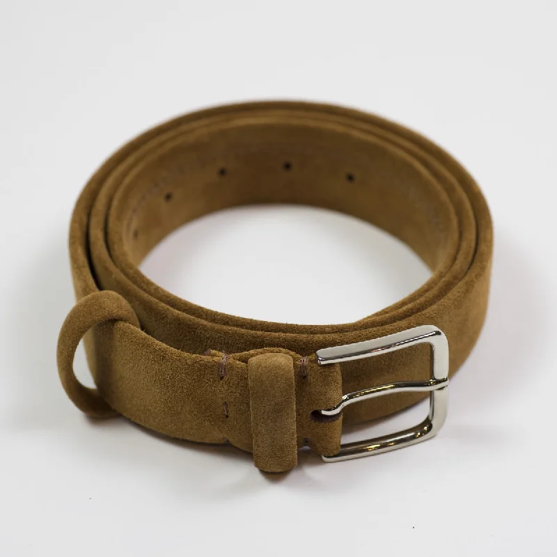 Rustic brown canvas belt-Ruggine tan suede "tubo" tubular dress belt