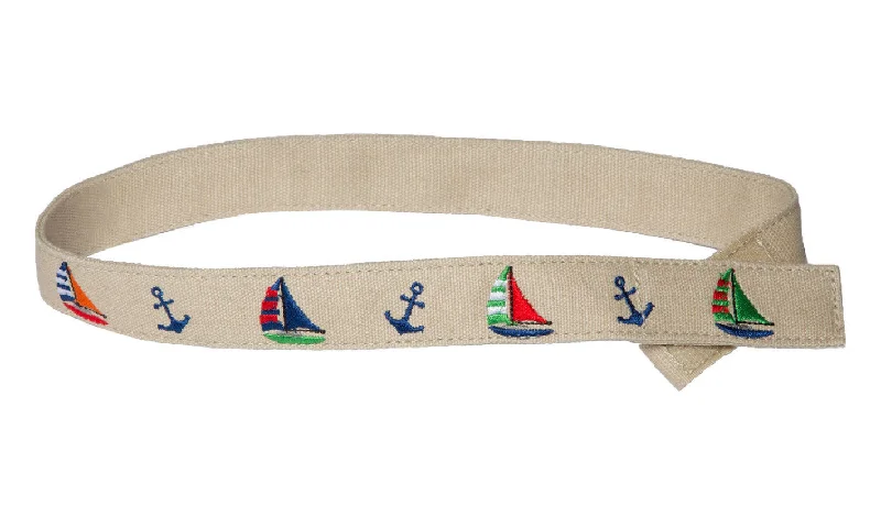 Rustic tan suede belt-MYSELF BELTS - Sailing Print Easy Velcro Belt For Toddlers/Kids