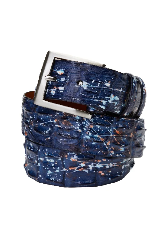 Contemporary stretch canvas belt-Saltwater Croc Paint Splatter Belt