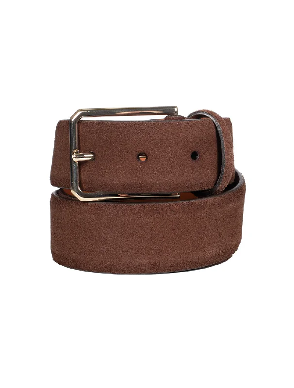 Slim leather tactical belt-SANTONI Suede Belt Dark Brown