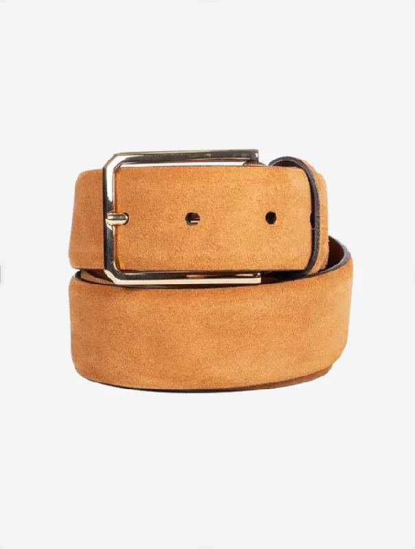 Handmade suede floral belt-SANTONI Suede Belt Light Brown