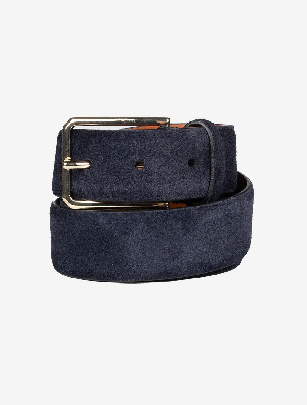 Slim canvas studded belt-SANTONI Suede Belt Navy