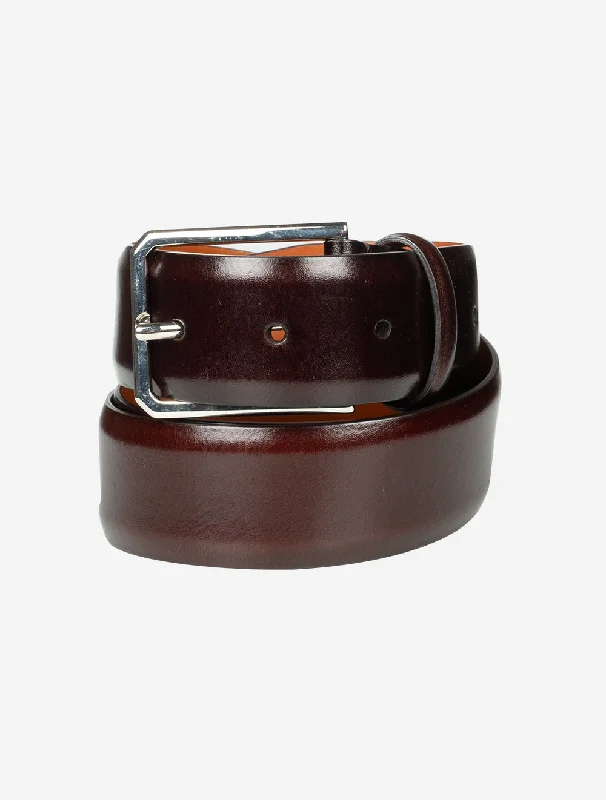 Slim patent cowboy belt-SANTONI Leather Belts Brown