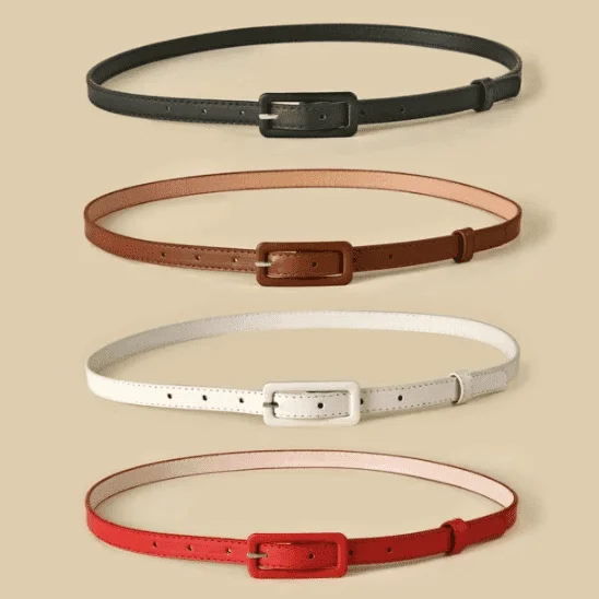 Elegant navy leather belt-Scarlett Minimalistic Thin Belt