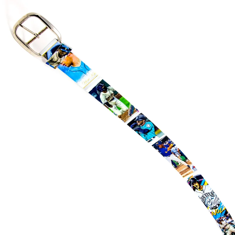 Minimalist white fabric belt-Seattle Mariners Baseball Card Belt #8