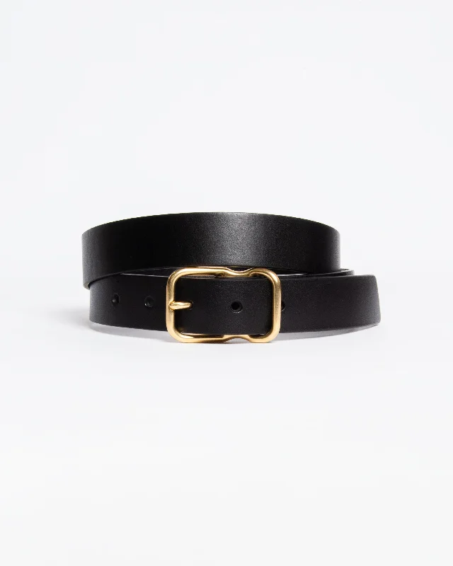 Slim suede floral belt-118 Signature Leather Belt - Narrow - Black - Brass