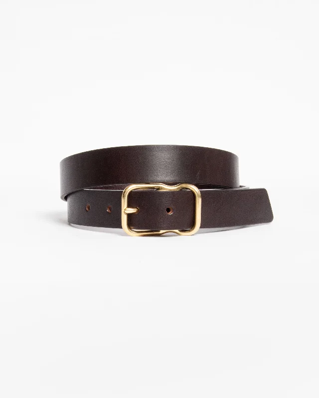 Contemporary woven leather belt-118 Signature Leather Belt - Narrow - Dark Brown - Brass