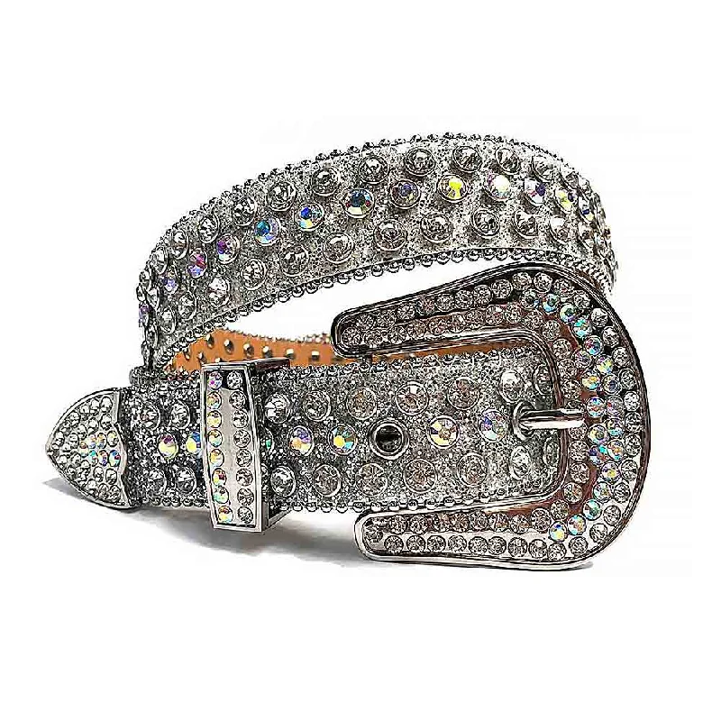 Contemporary elastic floral belt-Silver Strap With Multi Color & Diamond Crystals Studded Rhinestone Belt