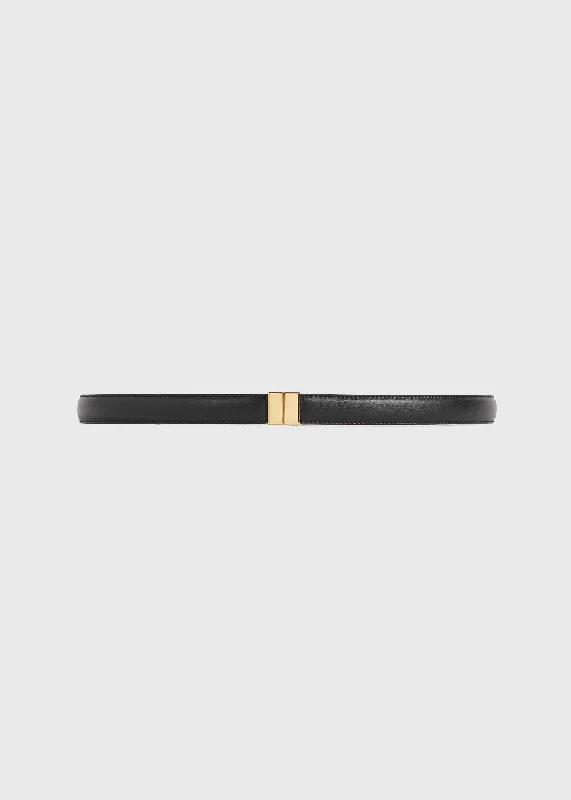 Modern matte gold belt-Slide clasp leather belt black