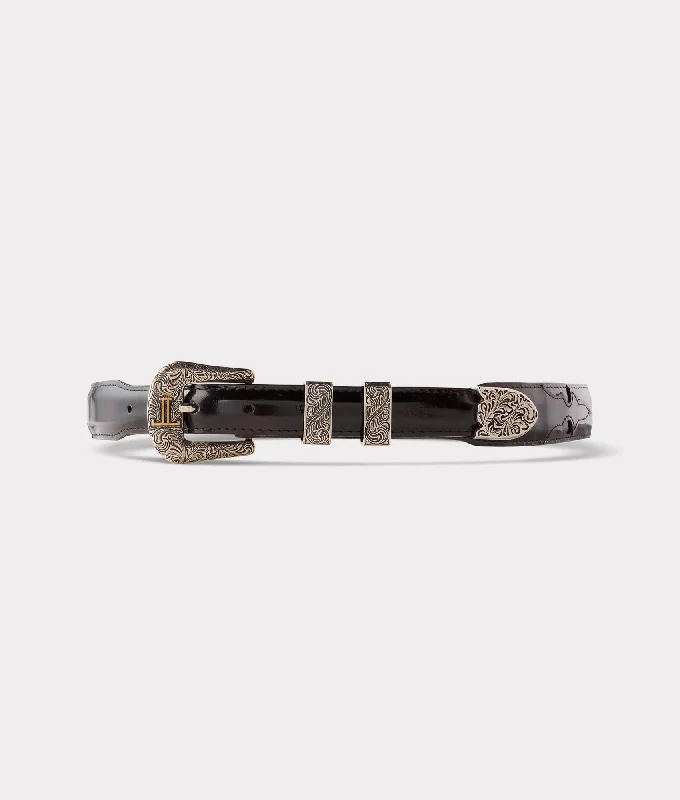 Unique brass snakeskin belt-Smooth Goat Tapered :: Black Cherry