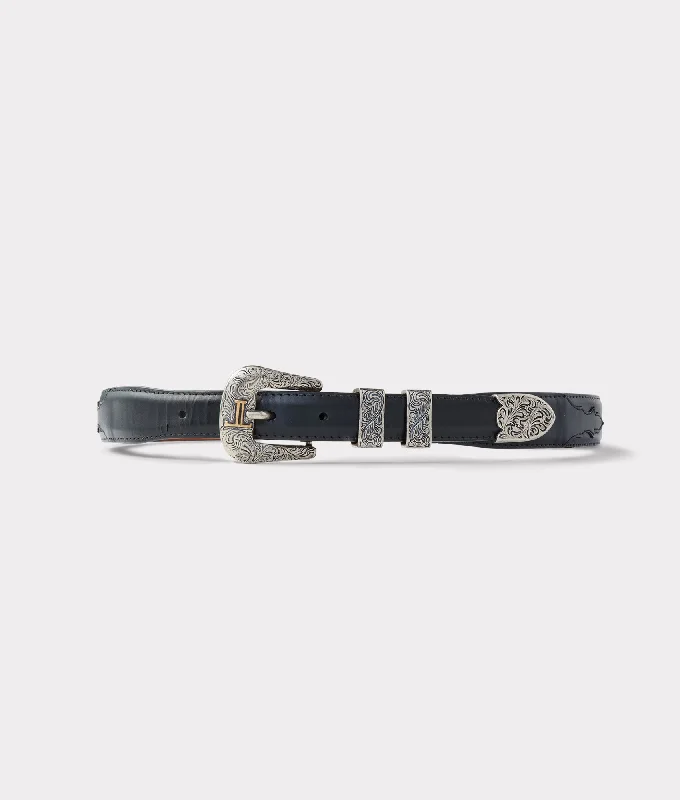 Elegant navy patent belt-Smooth Goat Tapered :: Black