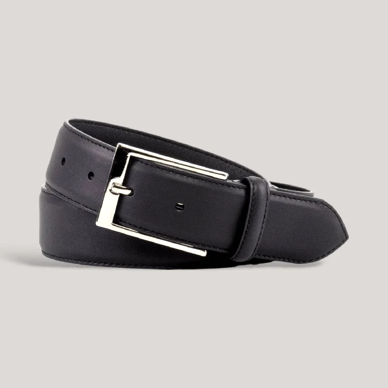 Rustic brown leather belt-SOPHOS - Black Vegan Belt - Silver