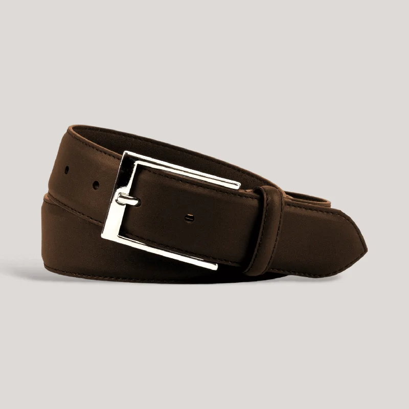 Elegant red leather belt-SOPHOS - Dark Brown Vegan Belt - Silver