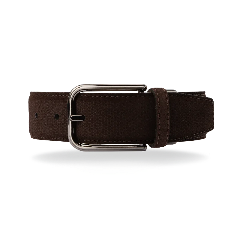 Rustic brown nylon buckle-Suede Belt - Brown Suede