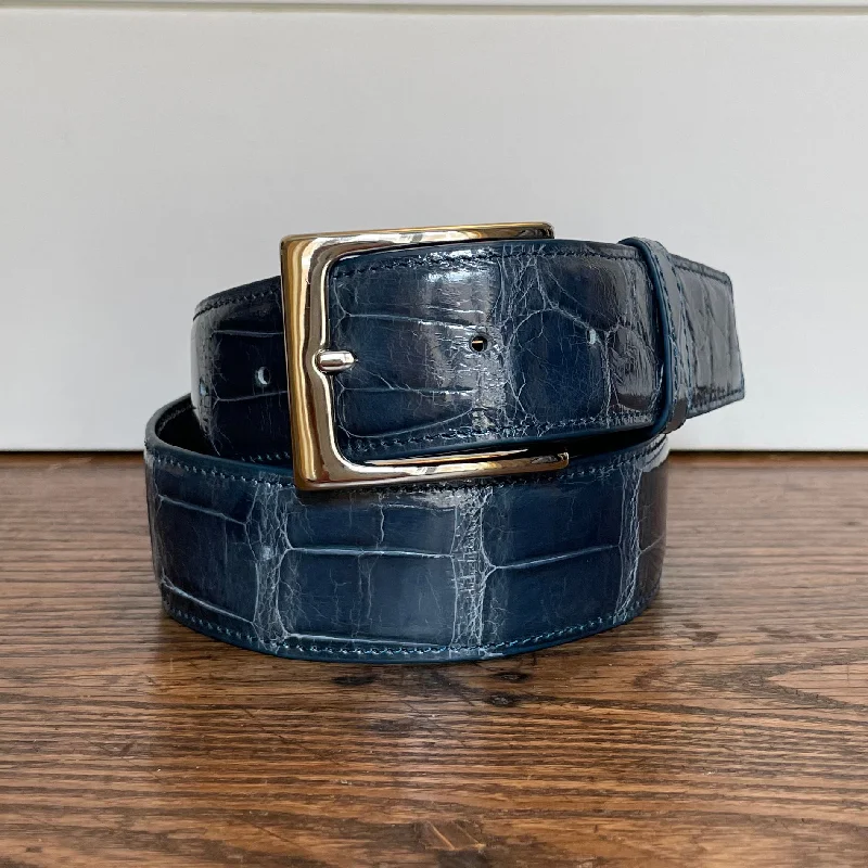 Unique reversible black belt-Full Skin Belt, Denim Glazed