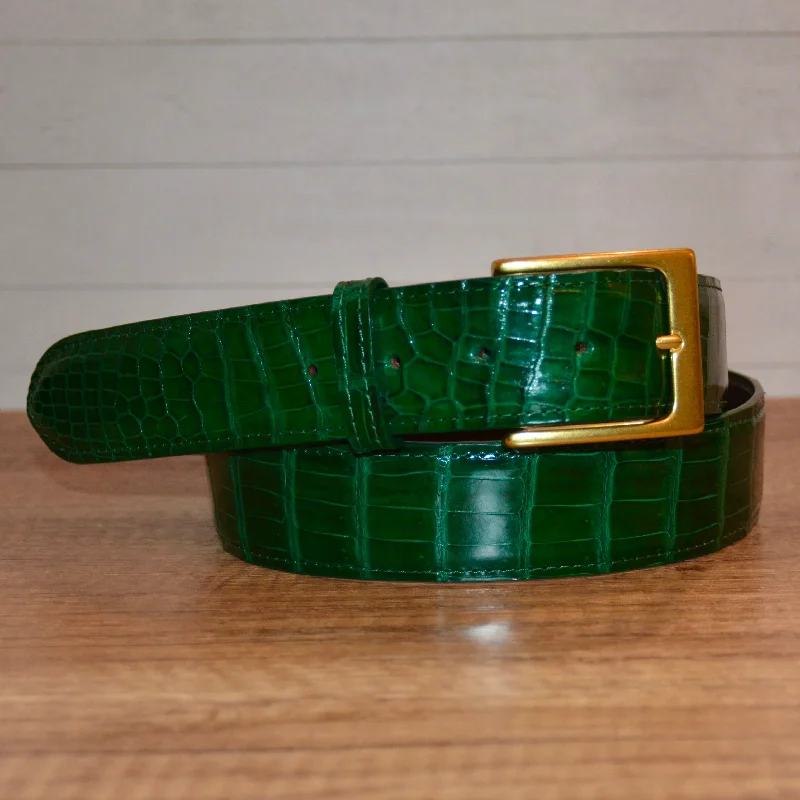 Elegant patent black belt-Full Skin Belt, Kelly Green