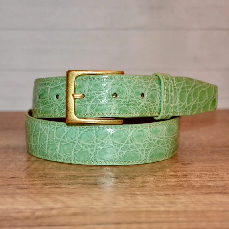 Rustic leather embossed belt-Full Skin Belt, Mint Glazed