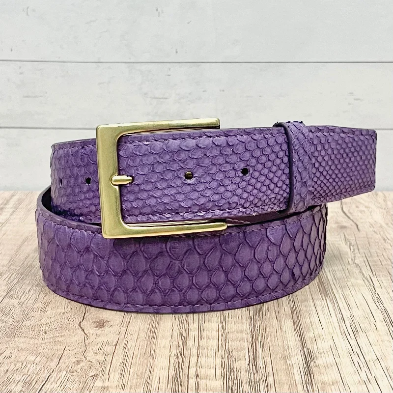 Elegant burgundy leather belt-Full Skin Belt, Purple Python