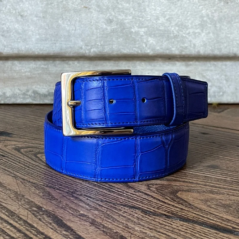 Contemporary elastic cargo belt-Full Skin Belt, Cobalt Matte Alligator