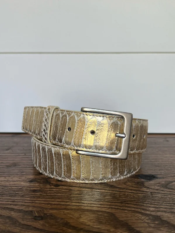 Vintage denim military belt-Full Skin Belt, Metallic Gold Python