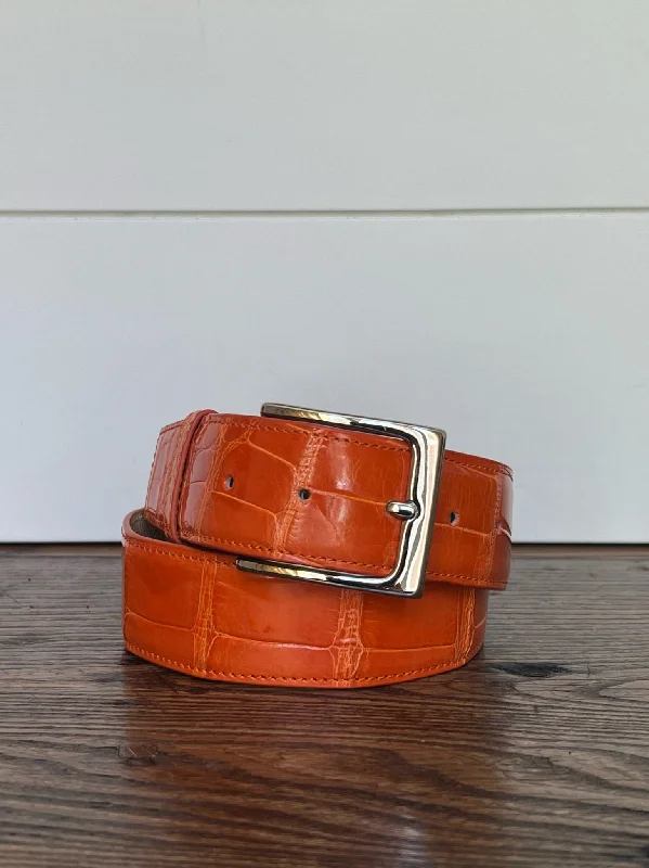 Rustic brown canvas belt-Full Skin Belt, Orange Glazed Alligator