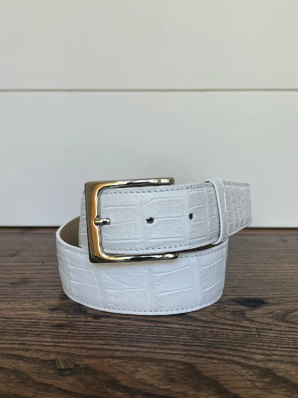 Slim nylon floral belt-Full Skin Belt, White Matte Alligator