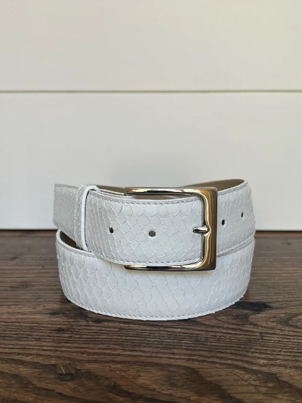 Contemporary elastic stretch belt-Full Skin Belt, White Python