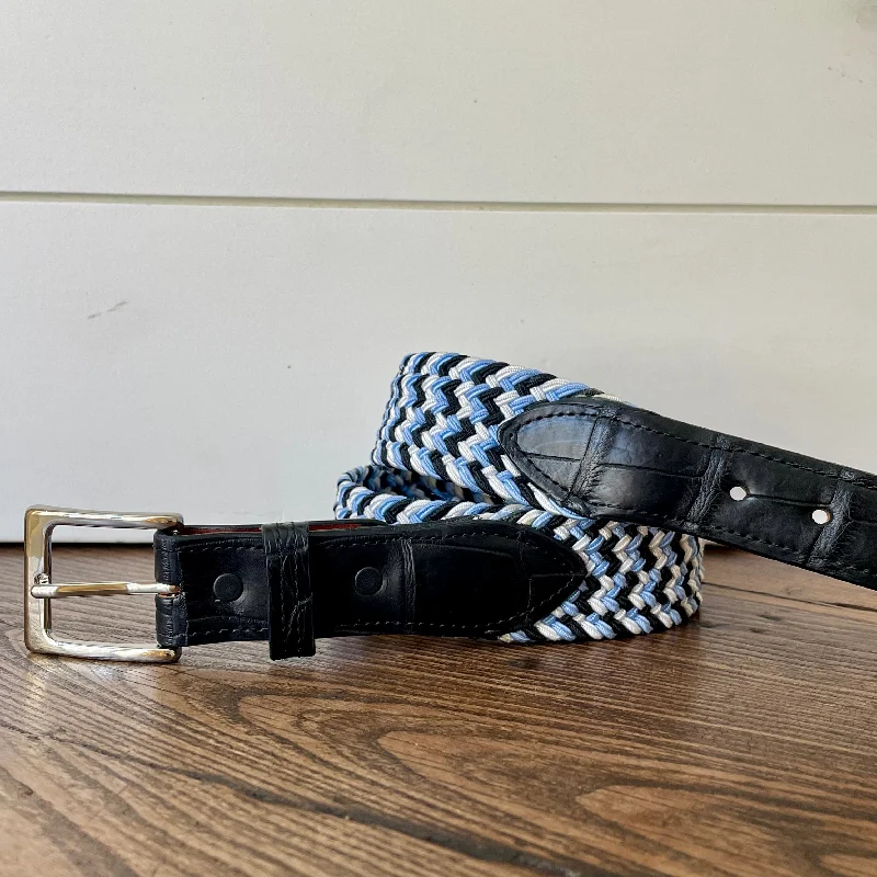 Modern black patent belt-The Stretch Belt, Light Blue, Black, & White