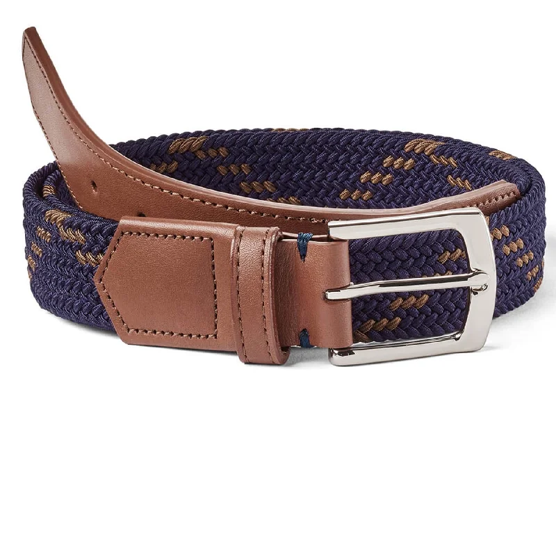 Unique reversible brown belt-The Fischer Belt Navy/Whiskey Dogleg Stripe - AW24