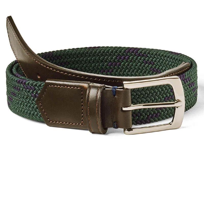 Wide leather floral belt-The Fischer Belt Pine/Navy Dogleg Stripe - 2024