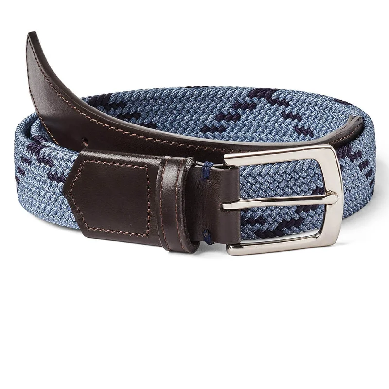 Rustic brown suede belt-The Fischer Belt Slate/Navy Dogleg Stripe - AW24