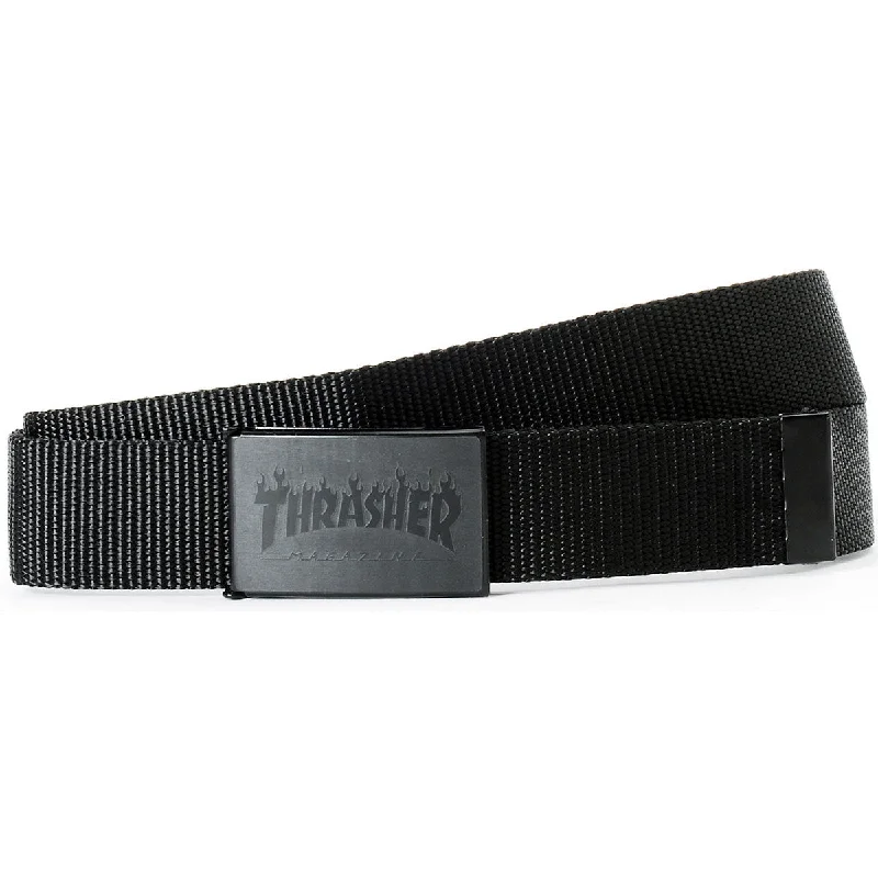 Modern black leather buckle-Thrasher Flame With Buckle Bottle Opener Belt