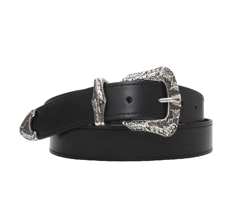 Elegant navy suede buckle-25mm Three Piece Buckle Black Leather Belt