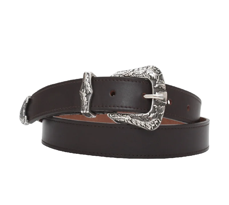 Slim leather braided belt-25mm Three Piece Buckle Brown Leather Belt