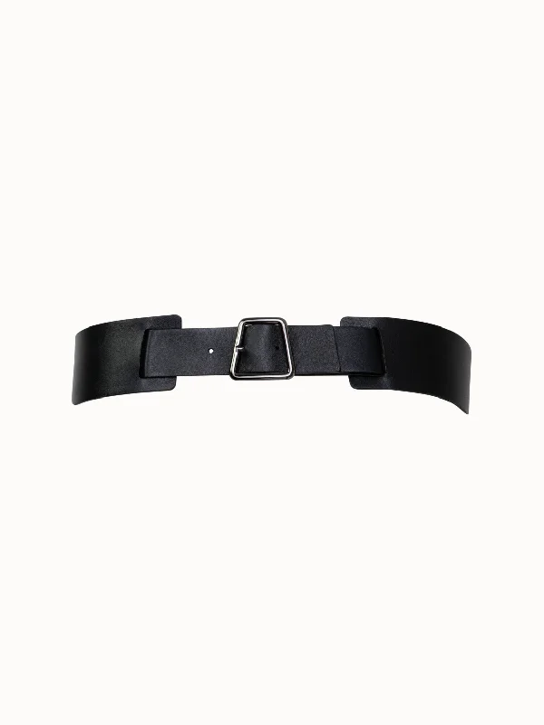 Modern silver leather belt-Trapezoid Buckle Leather Waist Belt